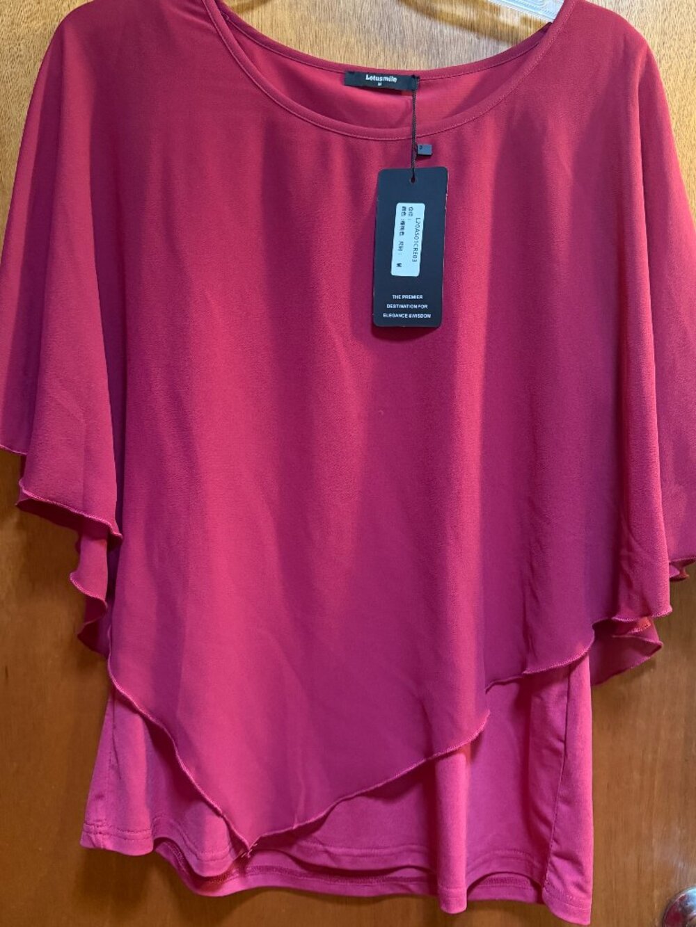 NWT Lotusmile Women's Blouse Double Layered Poncho Red M